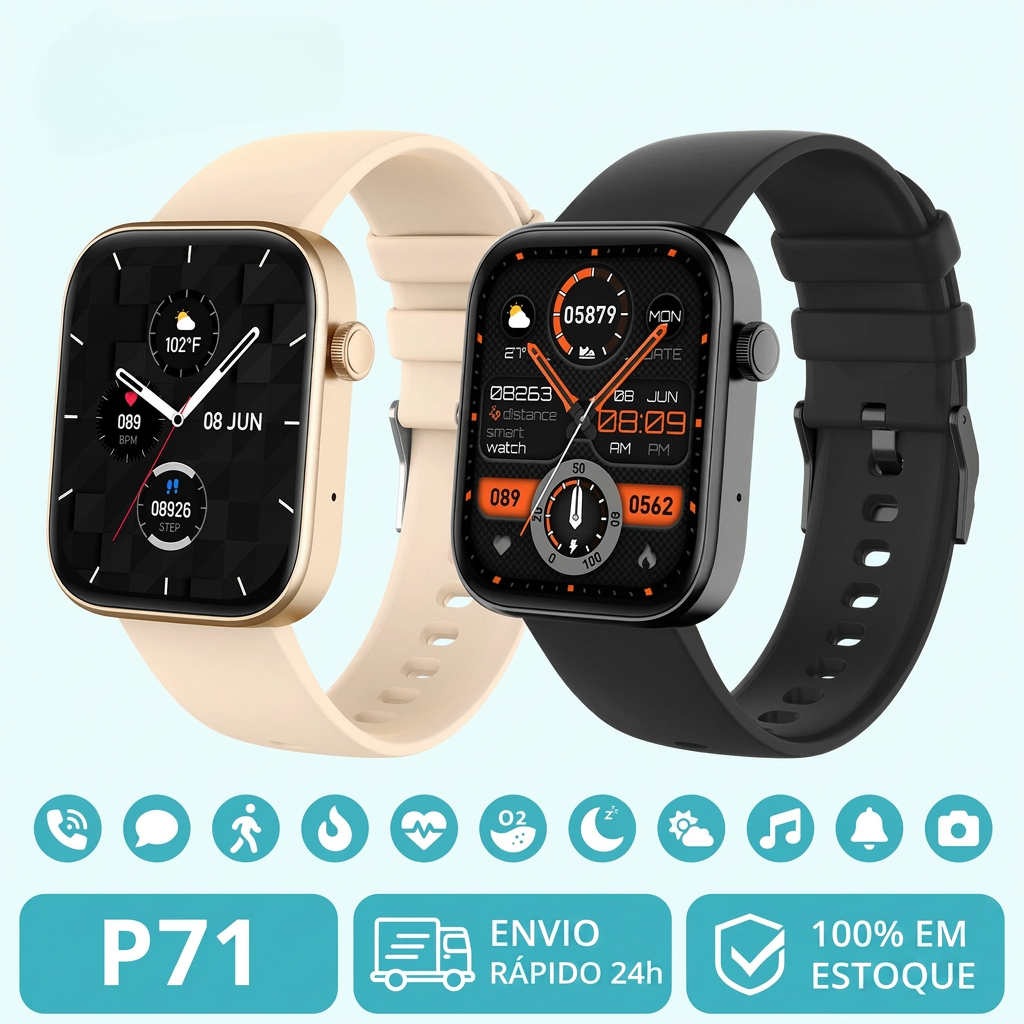 COLMI P71 Smartwatch | Chamada por Voz | Monitoramento de Saúde | IP68 À Prova d'Água | Notificações Inteligentes
