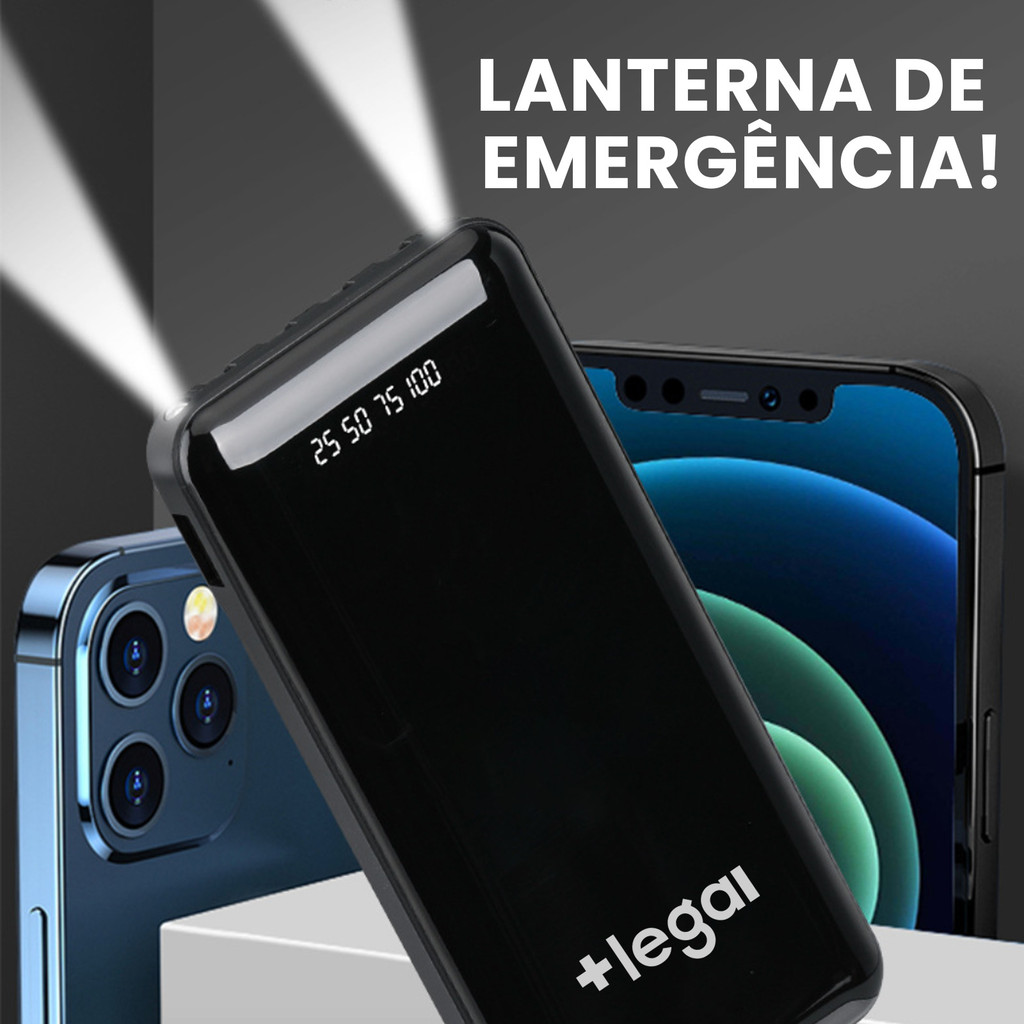 Power Bank 20000mAh com Fast Charging 20W | Display LED | Cabos Lightning, USB-C e Micro USB | Carregador Portátil para iPhone e Android
