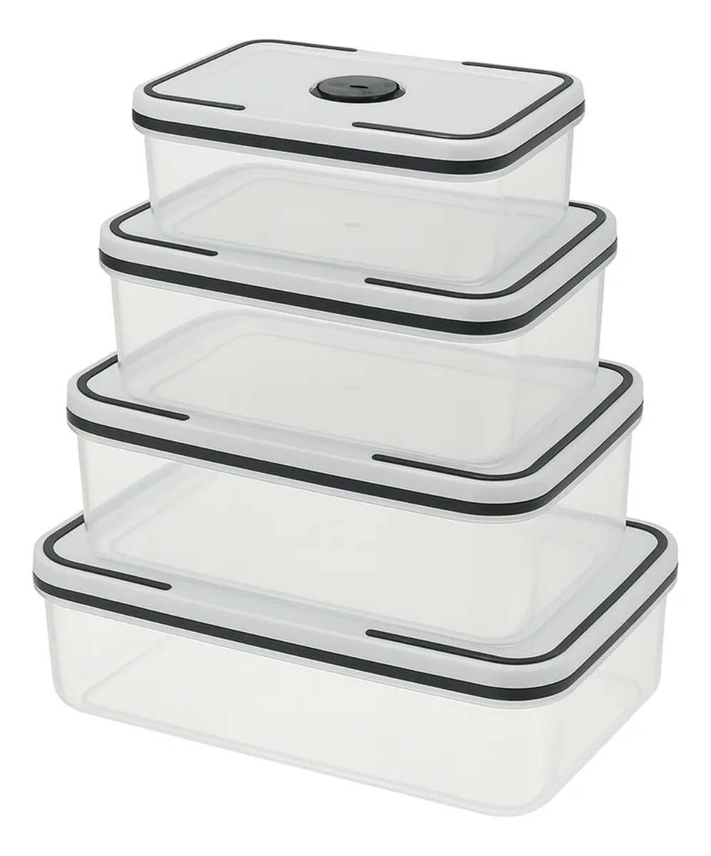 Conjunto de 4 Potes Herméticos com Vedação Perfeita | Kit Organização de Cozinha e Despensa. plástico resistente, livres de BPA