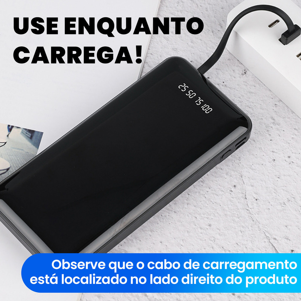 Power Bank 20000mAh com Fast Charging 20W | Display LED | Cabos Lightning, USB-C e Micro USB | Carregador Portátil para iPhone e Android