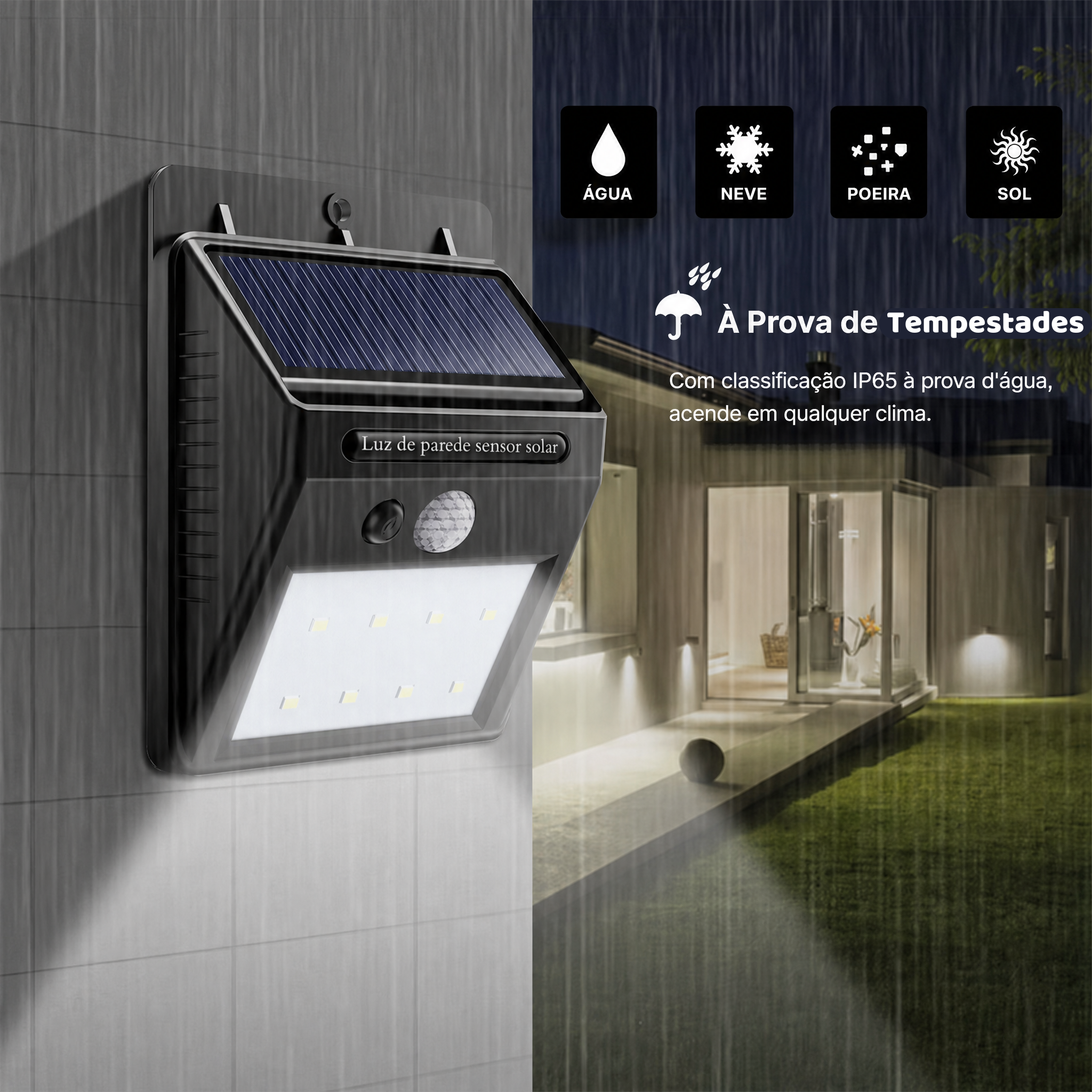 KIT 2 Luminárias Solar LED com Sensor de Presença Automático | Iluminação Externa Inteligente | Jardim, Garagem e Área Externa