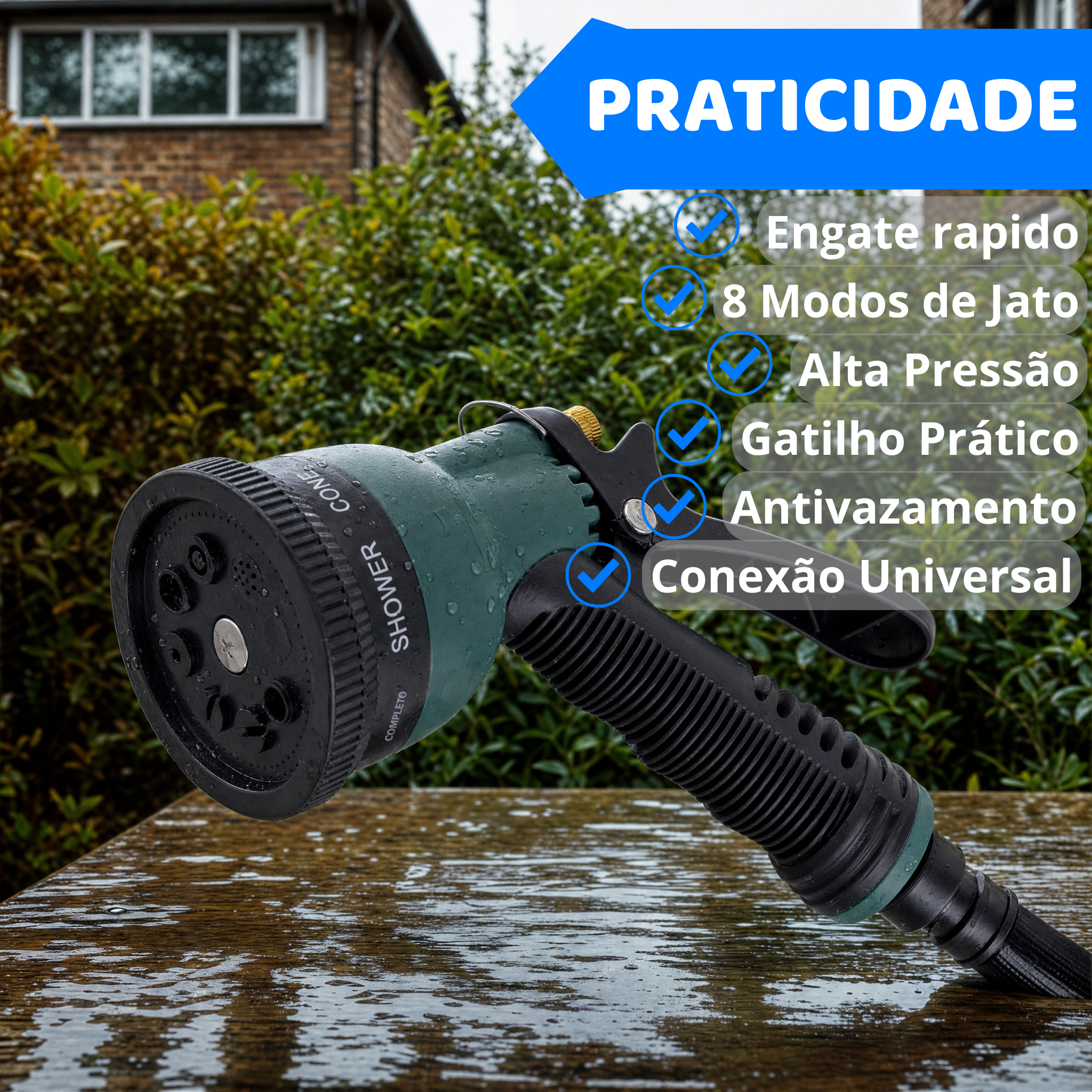 Pistola de Água Multifuncional com 8 Modos de Jato | Alta Pressão para Jardim, Lavagem de Carro e Área Externa