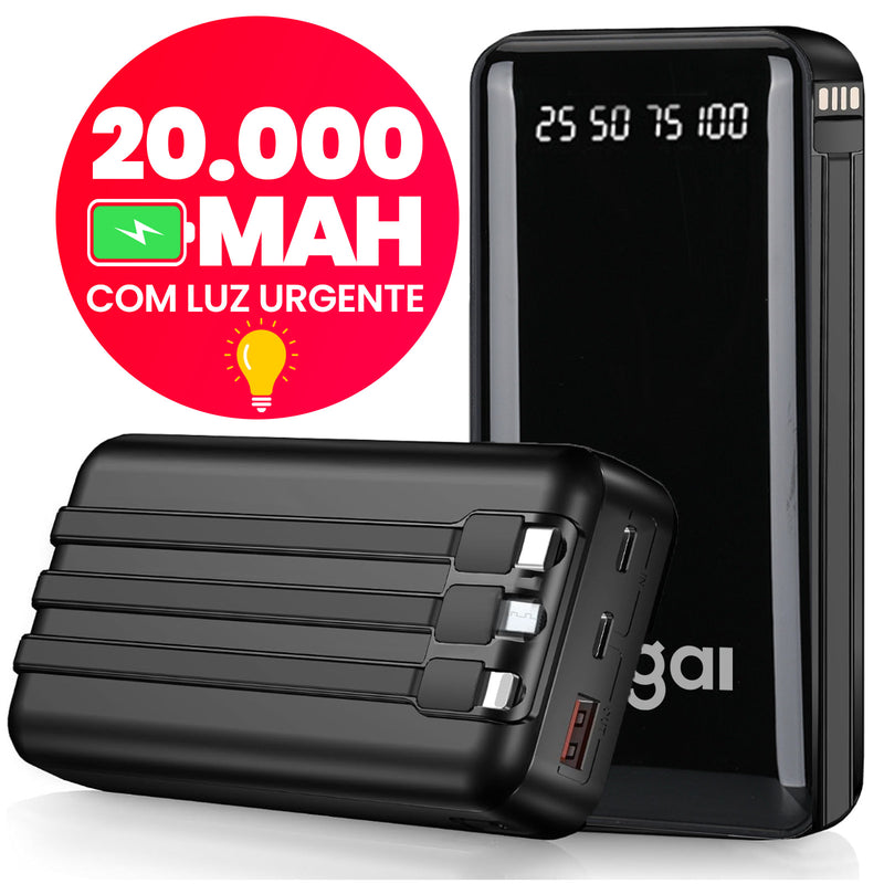 Power Bank 20000mAh com Fast Charging 20W | Display LED | Cabos Lightning, USB-C e Micro USB | Carregador Portátil para iPhone e Android